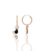 Gümüş rose zirkon ve onix taşlı özel tasarım kedi küpe SGTL12094ROSE