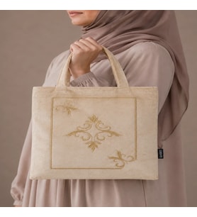 Nakışlı Kadife Kuran Çantası Kuran Çantası Çeyizlik Seccade Çantası Gold Cappucino