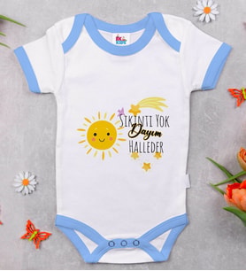 BK Kids Sıkıntı Yok Dayım Halleder Tasarımlı Mavi Bebek Body Zıbın-1