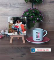 Ablaya Hediye Fotoğraflı Dekoratif Taş, Ahşap Altlıklı Türk Kahvesi Fincanı Hediye (Model 6)