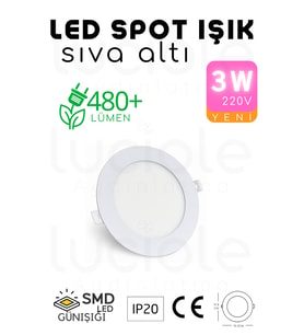 Şerit LED 3W Beyaz Kasa LED Slim Spot – 3200K Günışığı Işık, 155 Lümen, 8.3 cm Çap, 220V, 15000 Saat Ömür