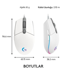 LOGITECH G G102 Lıghtsync Oyuncu Mouse Beyaz 910-005824