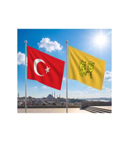 Uygur İmparatorluğu Bayrağı ve Alpaka Kumaş Türk Bayrağı 2'li Set 70x105cm