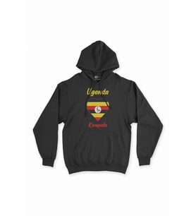 Kampala Uganda Bayraklı Kalpli Siyah Sweatshirt Hoodie