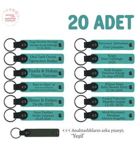 Öğrencilere Özel Dönem Sonu Hatırası, İsim Yazılabilen Anahtarlık 20' li Set, Koyu Turkuaz & Yeşil