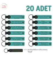 Öğrencilere Özel Dönem Sonu Hatırası, İsim Yazılabilen Anahtarlık 20' li Set, Koyu Turkuaz & Yeşil