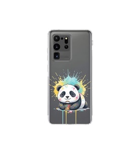 Samsung Galaxy S20 Ultra ile Uyumlu Splash Panda Tasarımlı Şeffaf Silikon Kılıf