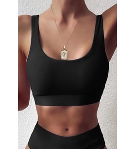Angelsin Şık Tankini Bikini Üstü (Siyah)