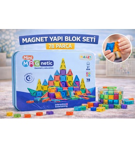Magnet Yapı Blok Seti 78 Parça  Manyetik STEM Eğitici Renkli İnşa Oyuncağı