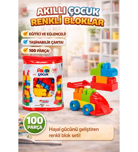 Akıllı Çocuk Renkli Bloklar 100 Parça Eğitici Eğlenceli ve Taşınabilir Yapı Seti