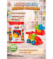 Akıllı Çocuk Renkli Bloklar 100 Parça Eğitici Eğlenceli ve Taşınabilir Yapı Seti