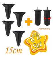 Serdivan 6'Lı Set Mobilya Tv Ünitesi Çekyat Koltuk Kanepe Ayarlı M8 Destek Ayağı 15 Cm Siyah Baza Ayak