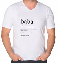 BK Gift Kişiye Özel İsimli Baba Tasarımlı V Yaka Tişört-1 (Beyaz)