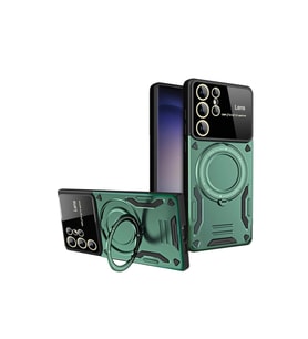 Samsung Galaxy S24 Ultra Kılıf Joy Lens Standlı Kapak - Koyu Yeşil