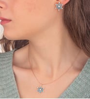 925 Ayar Gümüş Aquamarine Taşlı Nergis Çiçeği Kolye Küpe Set