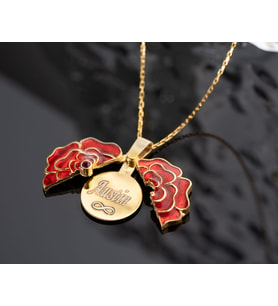 925 Ayar Gümüş Kişiye Özel İsimli Açılan Gül Kolye (Gold)
