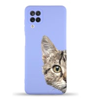 Samsung Galaxy A12 Uyumlu Lansman Kılıf Catface Tasarımlı İçi Kadife Kapak-Lila (Şeffaf)