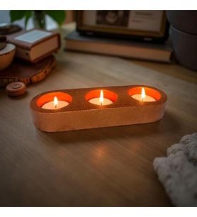 Tealight Mumluk Seti 3'lü – Turuncu Bakır Ton – El Yapımı Taş Tozu Dekoratif Mumluk