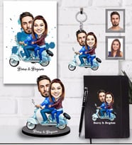 Kişiye Özel Vespa Motorcu Sevgili Karikatürlü 5 li Hediye Seti  Mod-2