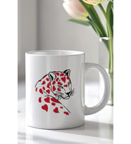 Leopar Desenli 330ml Baskılı Beyaz Seramik Kupa Bardak