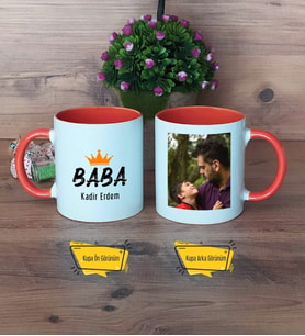 Babalar Günü Hediyesi Kupa Bardak Turuncu Fotoğraflı Babaya Hediye