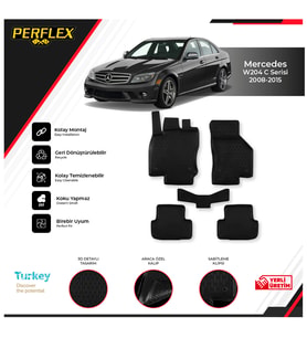 Mercedes W204 C Serisi 2008-2015 3D Havuzlu Paspas (Siyah - Beyaz)