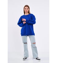 Saks Kadın Pamuklu Oversize Basic Bisiklet Yaka  Sweatshirt
