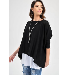 Chuba Kadın Siyah Triko Panço 20W104