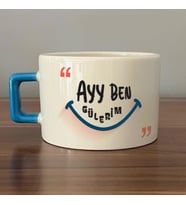 Ayy Benim Gülerim Baskılı Mavi Kulplu C Fincan