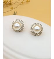 Taşlı İnci Model Gold Küpe