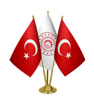 Masa Üstü Sanayi Bakanlığı Bayrağı Türk Bayrağı Üçlü Pirinç Direk Masa Bayrak Seti