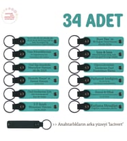 Fuarlarda Ziyaretçilere Özel Hediye, 34'lü Set, Firma İsmi Yazılı Deri Anahtarlık, K Turkuaz & Laci (Koyu Turkuaz)