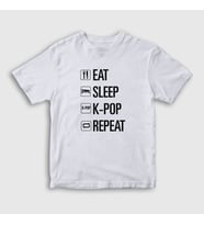 Presmono Unisex Çocuk Beyaz Eat Sleep Repeat K-Pop T-Shirt 273152tt (Beyaz)