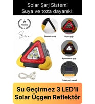 Led Işıklı Üçgen Reflektör Projektör Acil Durum Feneri Flaşör Trafik Şarjlı Solar İkaz Lambası