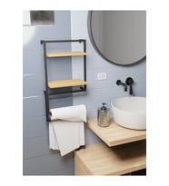 Linea Raflı Duvara Monte Havluluk Siyah Metal Meşe Raf