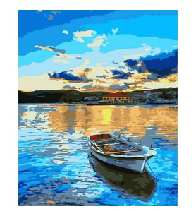 Mavi Sular Ve Tekne Sayılarla Boyama Seti Canvas Kasnaklı 40 x 50 cm