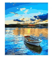 Mavi Sular Ve Tekne Sayılarla Boyama Seti Canvas Kasnaklı 40 x 50 cm