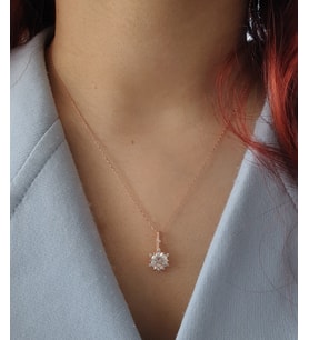 MAGRİB star kesim ( yüksek kalite parlaklık ve kesim ) tek taşlı kadın gümüş kolye (Rose)