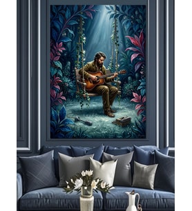 Ormanda Gitar Çalan Adam Dekoratif Kanvas - Mdf Ahşap Tablo
