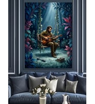 Ormanda Gitar Çalan Adam Dekoratif Kanvas - Mdf Ahşap Tablo