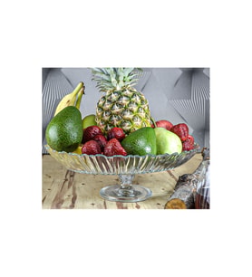 Decocia 33 cm Oval Ayaklı Cam Meyvelik Sunum Kasesi Vega Desenli
