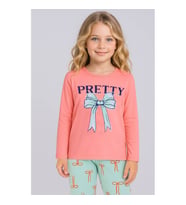 Kız Çocuk Pretyy Baskılı Uzun Kollu %100 Pamuklu Pijama Takımı  2/5 Yaş (Somon)