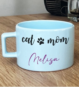 Kişiye Özel Cat Mom Hediye Pastel Fincan Kedi Annesi -2- (Mavi)