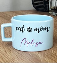 Kişiye Özel Cat Mom Hediye Pastel Fincan Kedi Annesi -2- (Mavi)