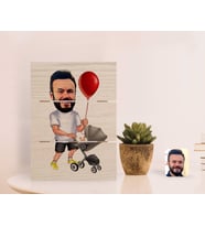 BK Gift Kişiye Özel Aile Babası Karikatürlü Otantik Masaüstü Ahşap Palet Çerçeve-2 (Beyaz)
