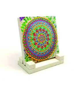 Mandala DesenBaskılı Doğaltaş Masaüstlük