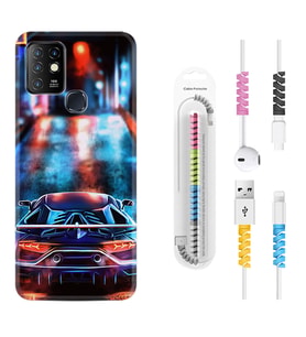 INFINIX Hot 8 9 10 11S Hot 10 Play 10T Kılıf Kablo Koruma Spiral Silikon Neon Cars 1724