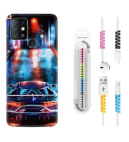 INFINIX Hot 8 9 10 11S Hot 10 Play 10T Kılıf Kablo Koruma Spiral Silikon Neon Cars 1724