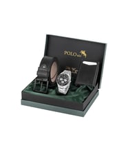 Polo Air Otomatik Mekanizmalı Cüzdan Kemer Set Erkek Kol Saati Gümüş Siyah Renk PL-7060E1 (Gümüş-Siyah)