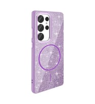 Coverzone Samsung Galaxy S25 Ultra ile uyumlu Parlayan Simli Y�zey Renkli Magsafe ile uyumlu W?reless ?arj �zellikli X Z-Okso Galaxy S25 Ultra i�in Kapak Mor